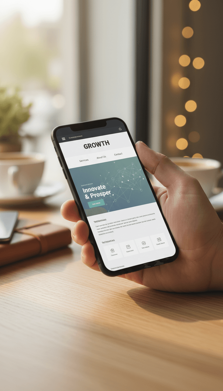 Mobile view of a small business website on a smartphone screen