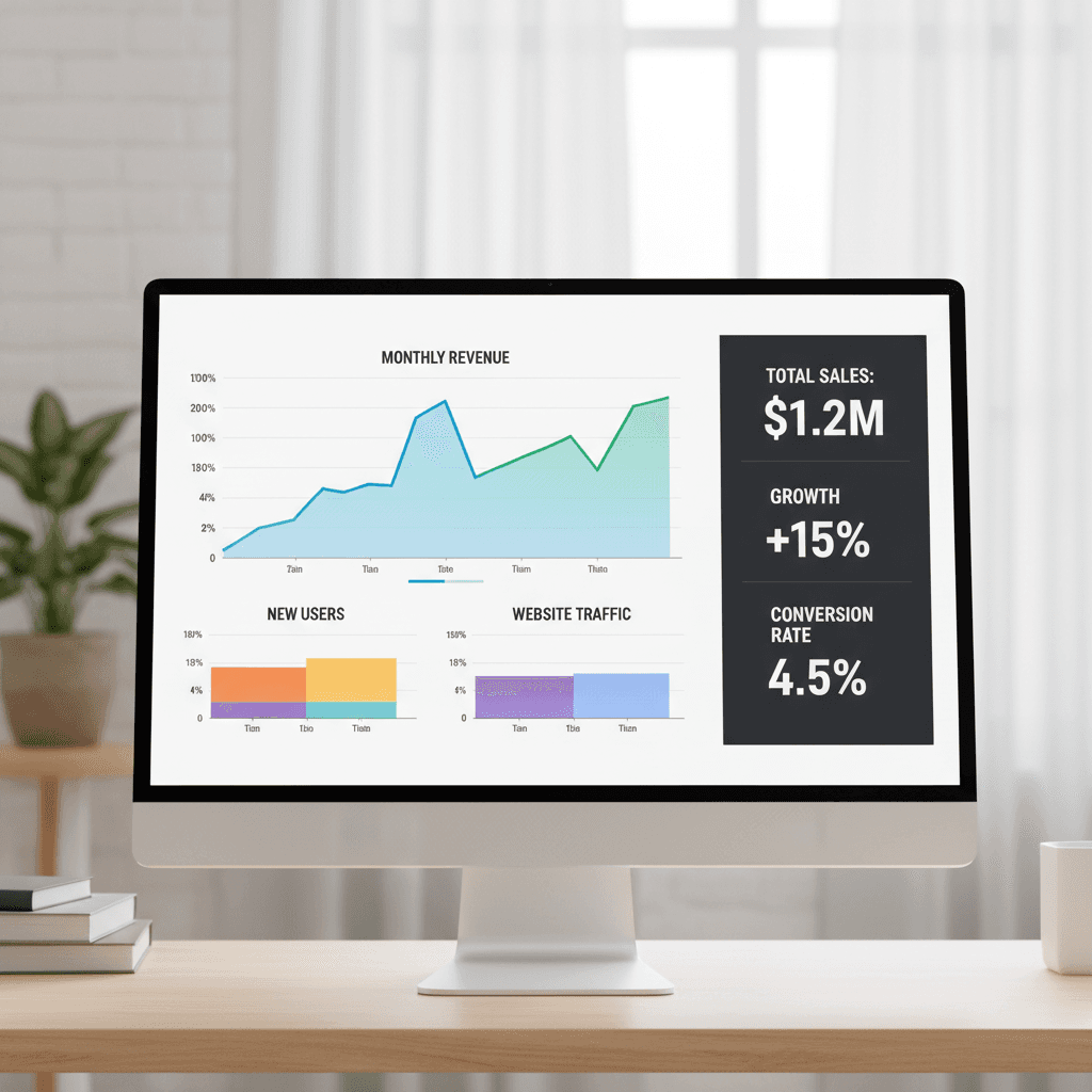 Analytics dashboard on a monitor