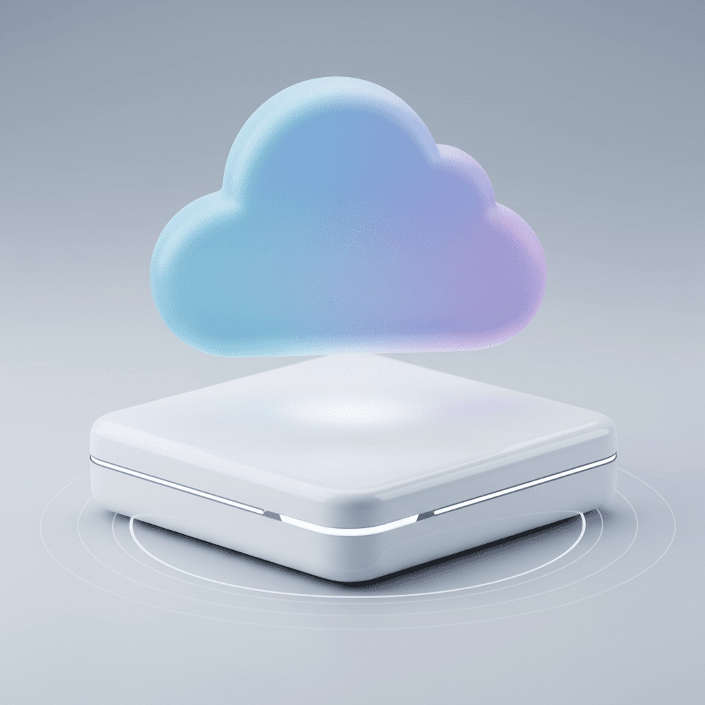 Cloud backup icon above a hard drive