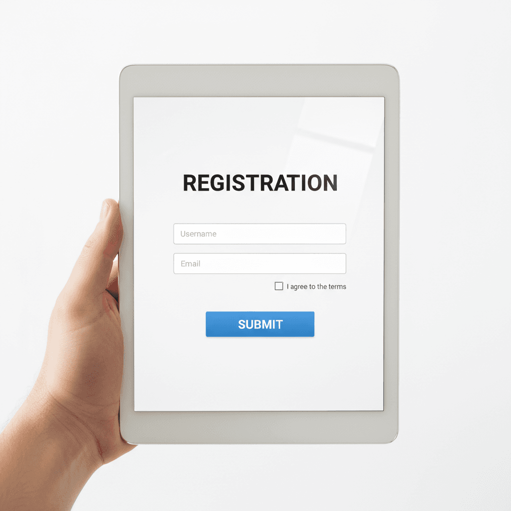Blank web form on a tablet with a checkbox icon