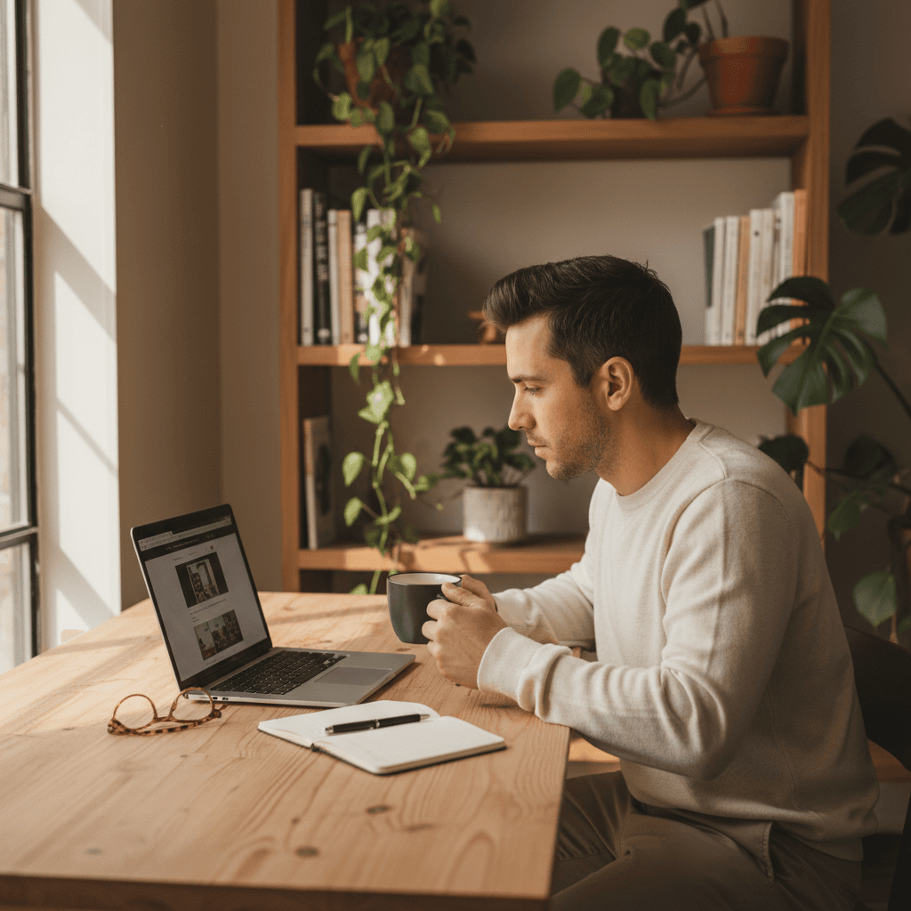 Small business website developer reviewing a client site on a laptop