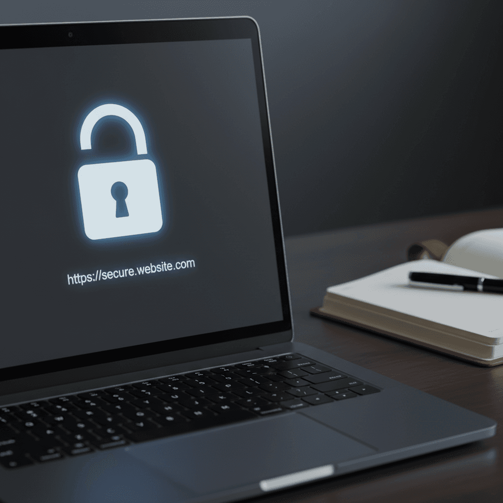SSL encryption symbol on a laptop screen