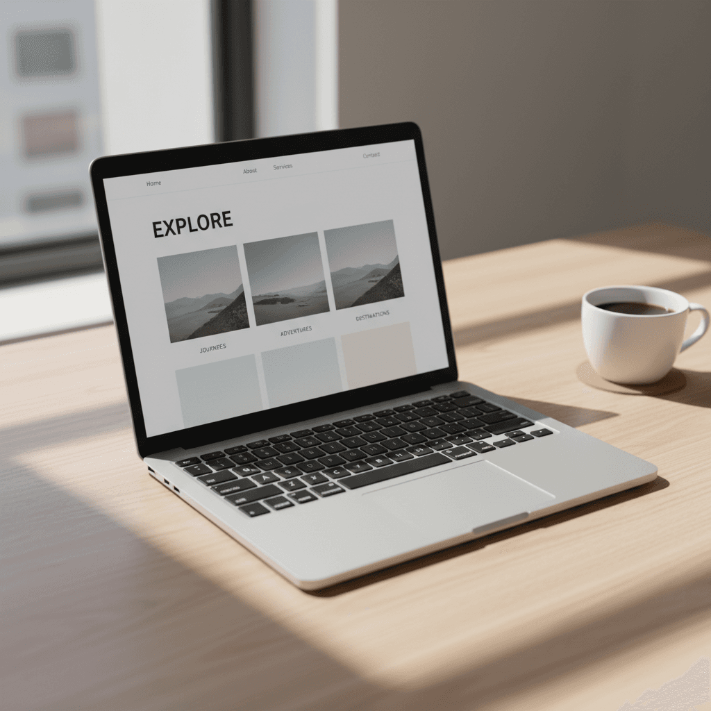Open laptop displaying a website on a simple desk