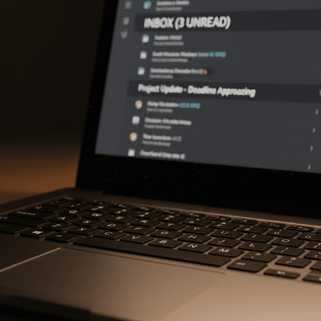 Email communication on a laptop